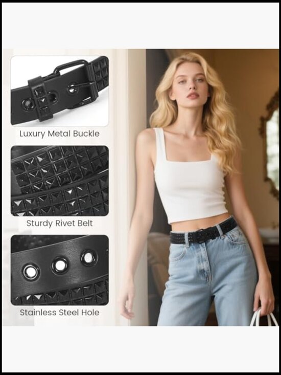 Y2K Studded Belt Set Metal Punk Rock Rivet Belt with Pyramid Studs for Women Men main image 6